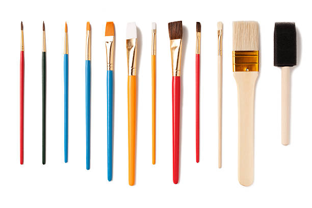 Assorted Artist Paintbrushes Isolated on White Background stock photo
