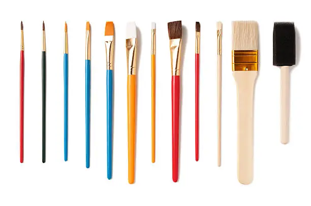 Assorted Artist Paintbrushes Isolated on White Background