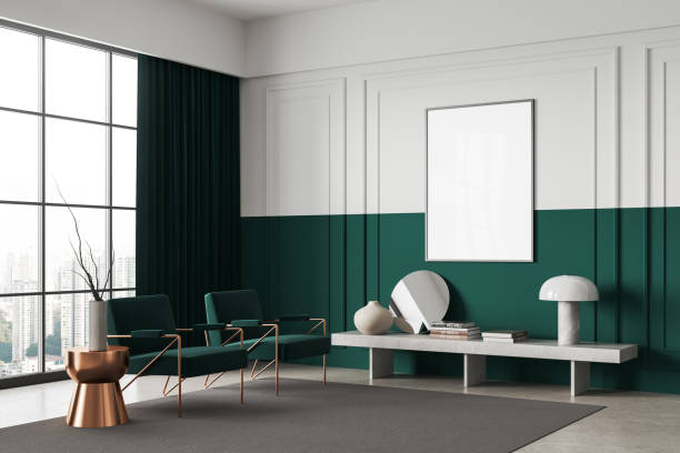 istock Luxury relax room interior armchairs and decoration with window, mockup frame 1688528726