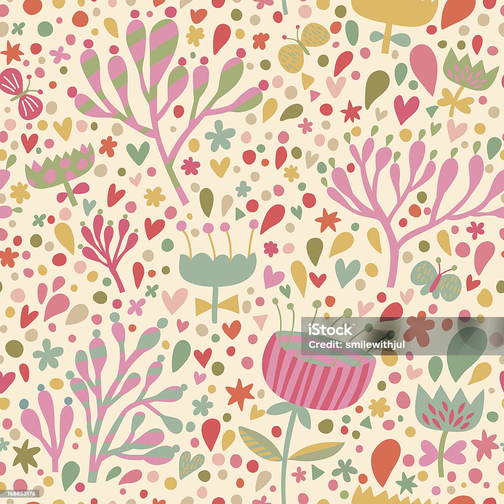Bright floral seamless pattern Stylish background with flowers, hearts and butterflies in vector Abstract stock vector
