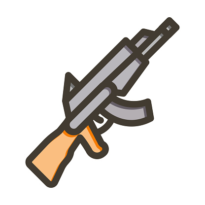 Assault Rifle Vector Thick Line Filled Colors Icon For Personal And Commercial Use.