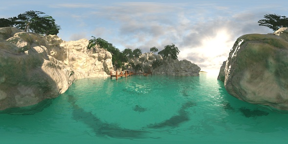 A 3d rendering of a pirates cove.