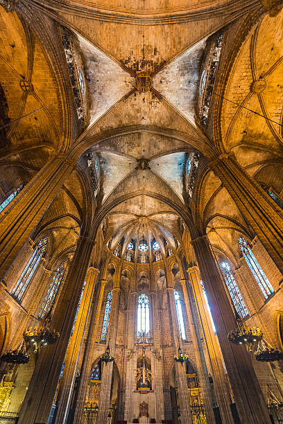 istock Barcelona Cathedral soaring columns stained glass windows Spain 168856420