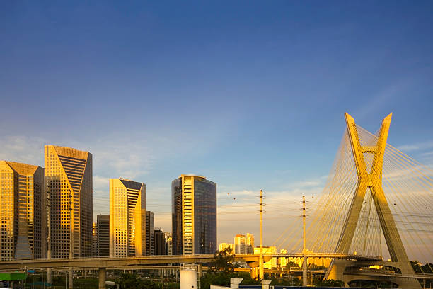 Photo of Sao Paulo City, with a cable-stayed bridge. 