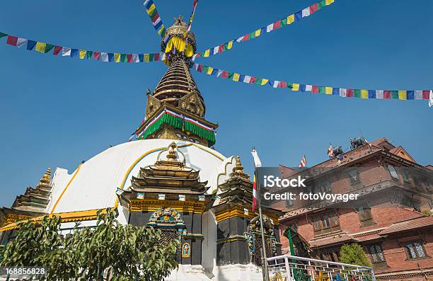 Bunte Buddhistische Gebet Flags White Stupa Kathmandu Nepal Stockfoto und mehr Bilder von Alt