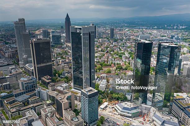 Frankfurt Downtown Skyscrapers Aerial Photo Stock Photo - Download Image Now - Frankfurt - Main, Urban Skyline, Aerial View