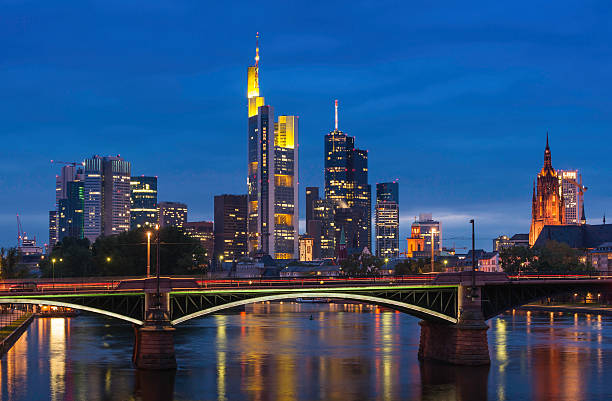 istock Frankfurt bank skyscrapers illuminated at dusk Germany 168857098