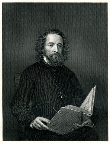 Engraving From 1873 Featuring The British Poet, Alfred, Lord Tennyson.  Lord Tennyson Lived From 1809 Until 1892.