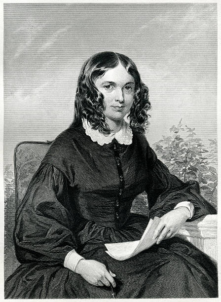 elizabeth barrett brauning - engraving women engraved image british culture stock illustrations