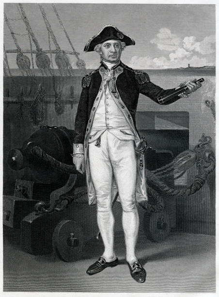 John Paul Jones Engraving From 1867 Featuring The Scottish Naval Officer Who Fought For Independence During The American Revolution, John Paul Jones. Jones Lived From 1747 Until 1792. john paul jones stock illustrations