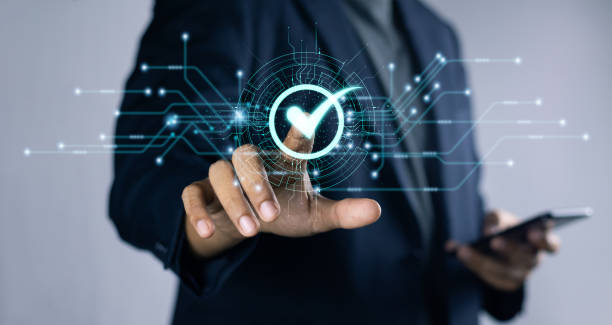 istock Quality Assurance Concept. Businessman touching check icon on virtual screen.  Business process automation, certification, service guarantee, Validation concept. 1688586070