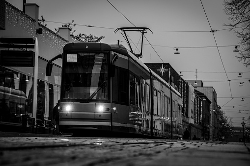 a tram in the city
