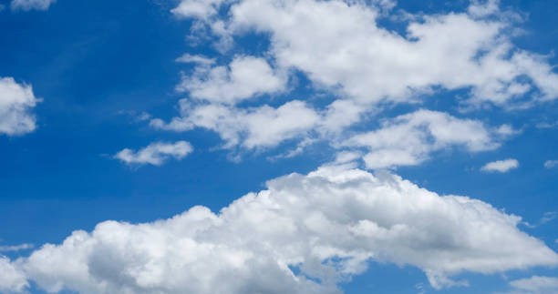 istock Panorama blue sky clouds pattern on daylight with copy space. Cumulus cloudscape air climate sunny day. Blue sky fluffy white clouds on summer season bright clear skyline with beautiful cloudscape 1688594179