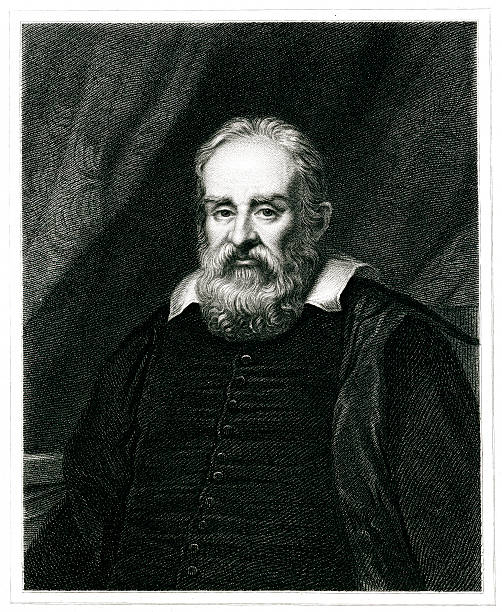 Galileo Galilei Engraving From 1834 Featuring The Italian Physicist And Astronomer, Galileo Galilei.  Galileo Lived From 1564 Until 1642. black and white men facial hair beard stock illustrations