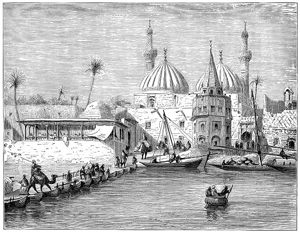 istock Pontoon bridge of boats in Baghdad (1882 engraving) 168860157