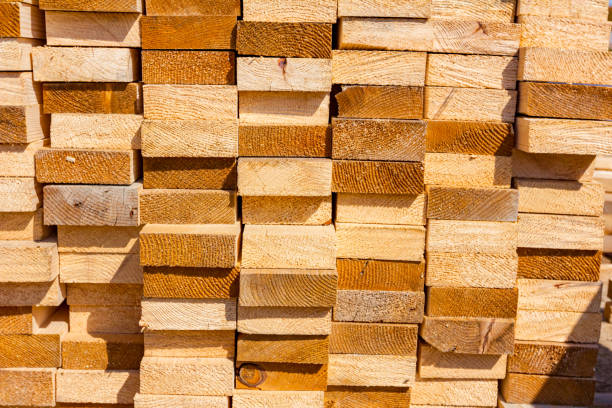 istock Cutted wooden boards stacked on the building site 1688609130