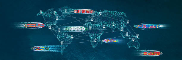 istock AI Cargo ship technology. Global Logistics international delivery concept, World map logistics and supply chain network distribution container Ship running for export import to customs ocean concept transportation 1688615099