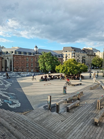 Brussels with a Skate Park in the middle of the town. The image was captured during summer season.