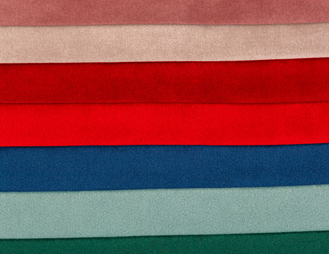 Different samples of velvet fabric close-up