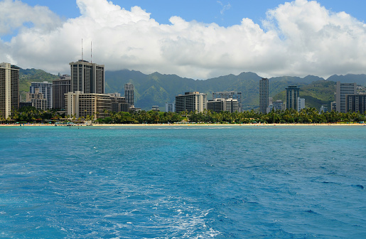 City of Honolulu Hawaii island of Oahu off shore view