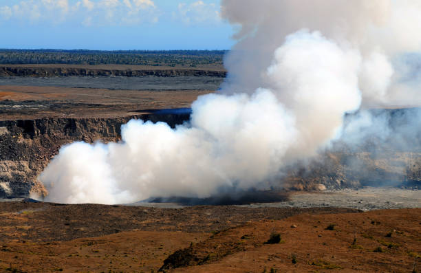 Smoke pouring from Kilauea volcano on big island Hawaii