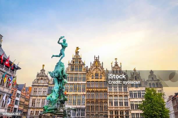 The Grote Markt With Brabos Monument Stock Photo - Download Image Now - Brussels-Capital Region, Antwerp City - Belgium, Antwerp Province - Belgium