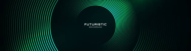 kuvapankkikuvitukset aiheesta 3d, vihreä tekno, abstrakti tausta, päällekkäinen kerros pimeässä tilassa hehkuvilla ympyröillä, viivoilla, tehostekoristeilla. moderni graafinen suunnitteluelementti bannerin, flyerin, kortin tai esitteen kannen tulevaisuuden tyylikonsepti - ympyrä