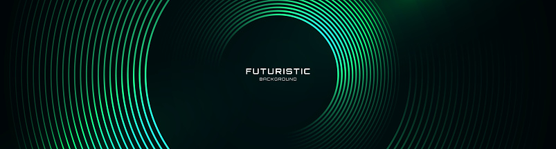 3D green techno abstract background overlap layer on dark space with glowing circles lines effect decoration. Modern graphic design element future style concept for banner, flyer, card, or brochure cover