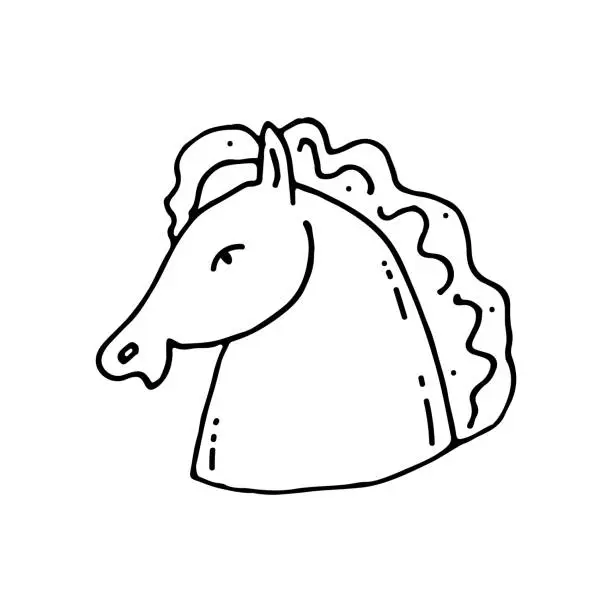 Vector illustration of Horse head in profile. Ancient Greek art. Doodle. Vector illustration. Hand drawn. Outline.