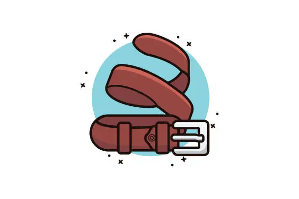 Vector illustration of Floating Men Leather Belt vector illustration. Men fashion objects icon concept. Belt in brown color with metal buckle vector design.