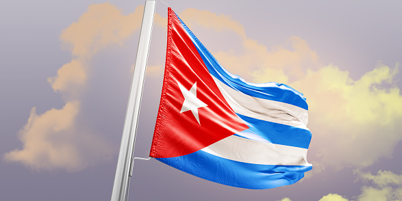 Cuba national flag waving in beautiful sky.