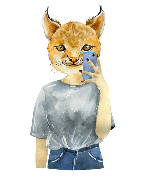 ilustrações de stock, clip art, desenhos animados e ícones de fashion woman bobcat. - girl5