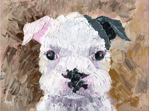 Cute staffordshire bull terrier puppy. Hand drawn oil illustration.
