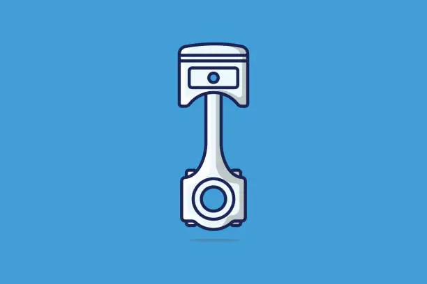 Vector illustration of Motorbike and Car Piston with Rods vector illustration. Motorbike engine object icon concept. Spare parts for motorcycle and Car vector design with shadow on blue background. Garage shop logo
