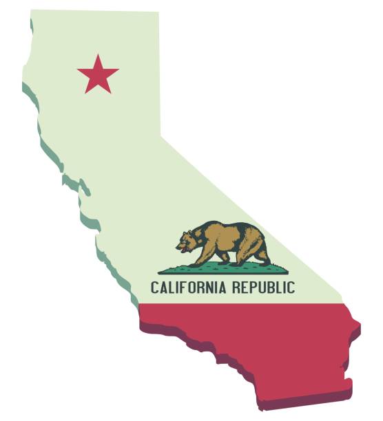 California 3D map cut out (flat design) 3D map of California in California state flag colors in cutout flat design style san francisco flag stock illustrations