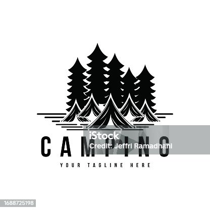 istock Pine trees and camping tent textured logo design vector illustration 1688725198
