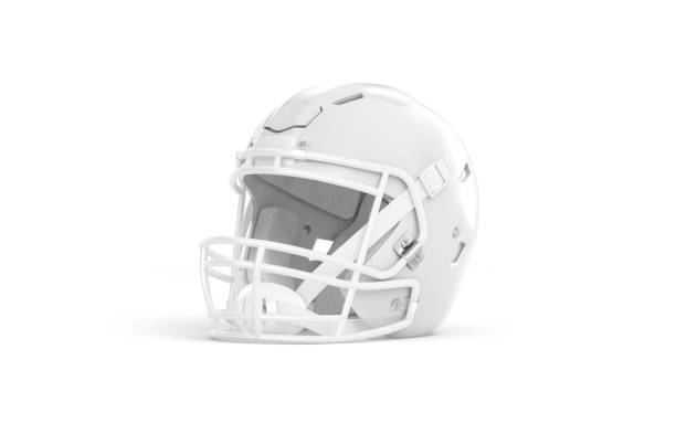 пустой макет белого шлема для американского футбола, вид в полуобороте - football lineman стоковые фото и изображения