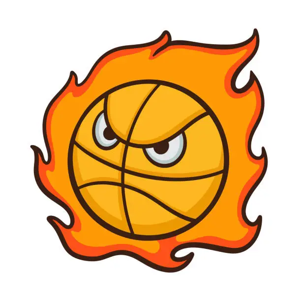 Vector illustration of Basketball ball with flame mascot cartoon isolated on white