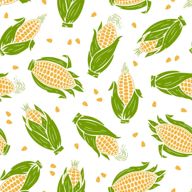 Vector illustration of Maize. Corn Cobs Seamless Pattern. Vegetable Vector Background.