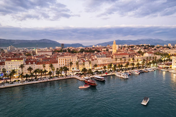 istock Night aerial view of old town Split, Croatia. 1688804520