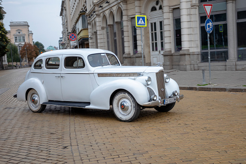 Sofia, Bulgaria - September 17, 2023: Autumn Retro Parade of Old or Vintage Cars, Retro Car 1940 Packard Super 8