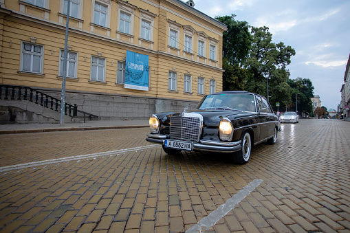 Stuttgart, Germany - August 2, 2020: Mercedes-Benz E 320 cabrio german oldtimer car at the Mercedes-Benz Museum.