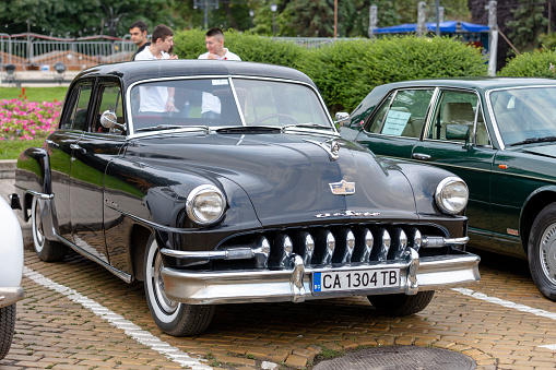 Sofia, Bulgaria - September 17, 2023: Autumn Retro Parade of Old or Vintage Cars, Retro Car De Soto Chrysler 1950