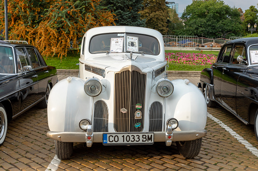 Sofia, Bulgaria - September 17, 2023: Autumn Retro Parade of Old or Vintage Cars, Retro Car 1940 Packard Super 8