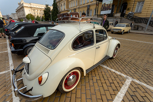 Sofia, Bulgaria - September 17, 2023: Autumn Retro Parade of Old or Vintage Cars, Retro Car Volkswagen Beetle