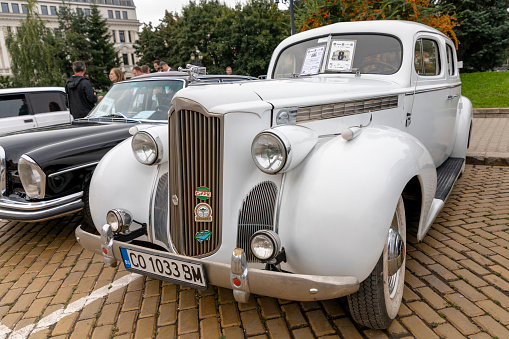 Sofia, Bulgaria - September 17, 2023: Autumn Retro Parade of Old or Vintage Cars, Retro Car 1940 Packard Super 8