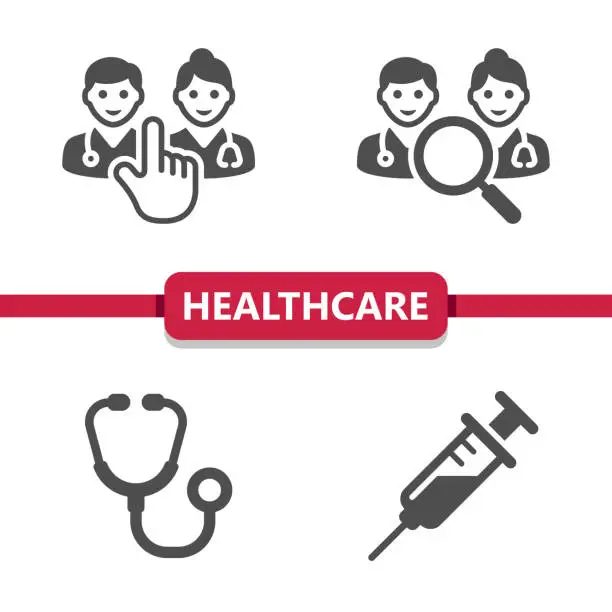 Vector illustration of Healthcare Icons. Health Care, Doctor, Stethoscope, Vaccine, Syringe Vector Icon