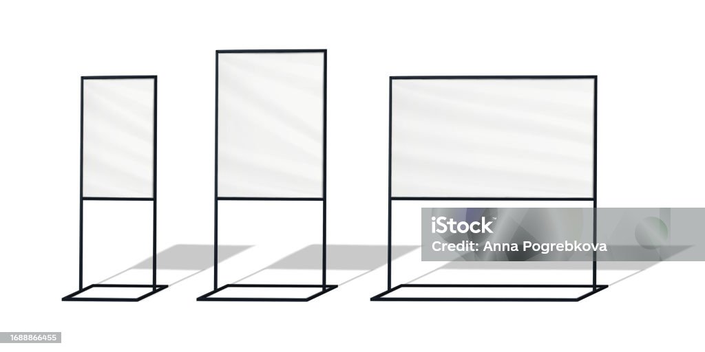 Blank White Sign Holder Stand Set Realistic Vector Mockup Floor Poster