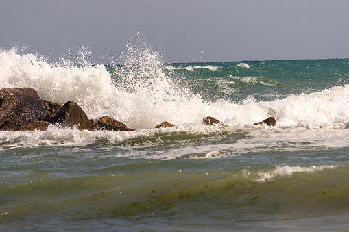 Waves crashing against the rocks on Bulgarian coastline