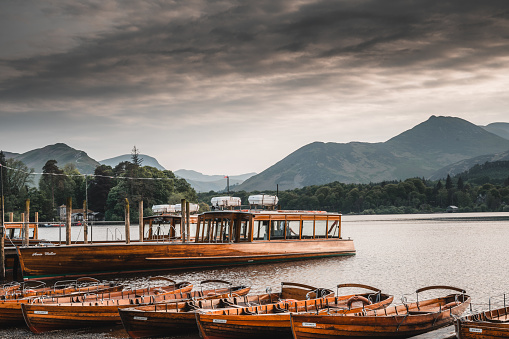 Boats on Derwentwater Lake in the Lake District, England, Uk
